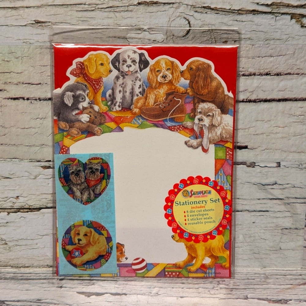 Vintage Sealed Sandylion Puppy Stationery Set with Envelopes, Stickers & Pouch